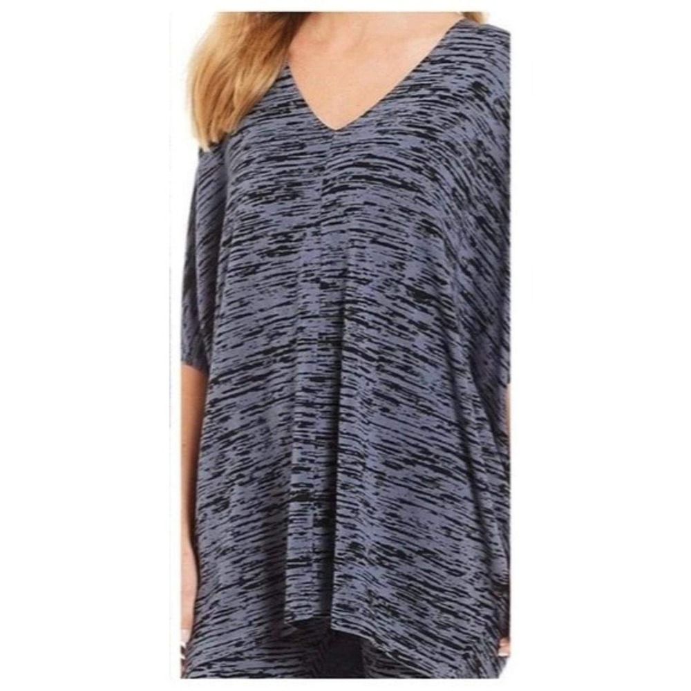 Bryn Walker Blue Space Dye V-Neck Tunic Top Dolman Sleeve Size M Made in USA